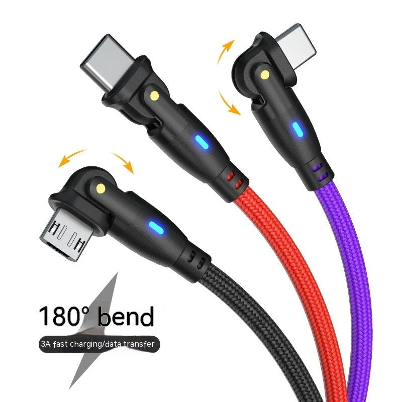 180-Degree Bendable Fast Charge Data Cable for Android and Type-C Devices