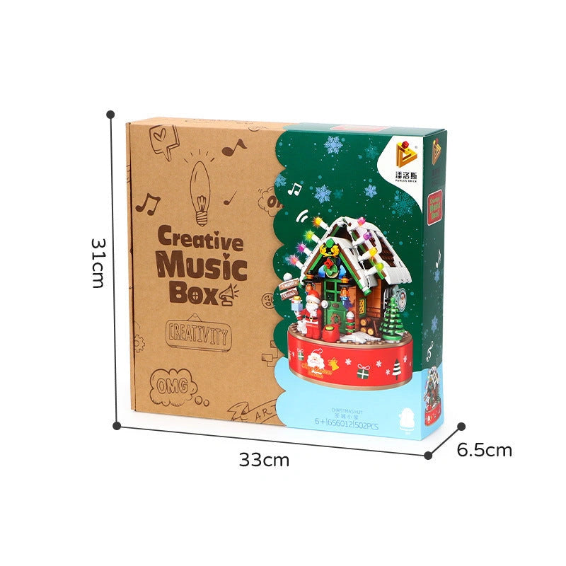 Rotating LED Music Box Christmas Tree Ornaments for Kids DIY Building Blocks