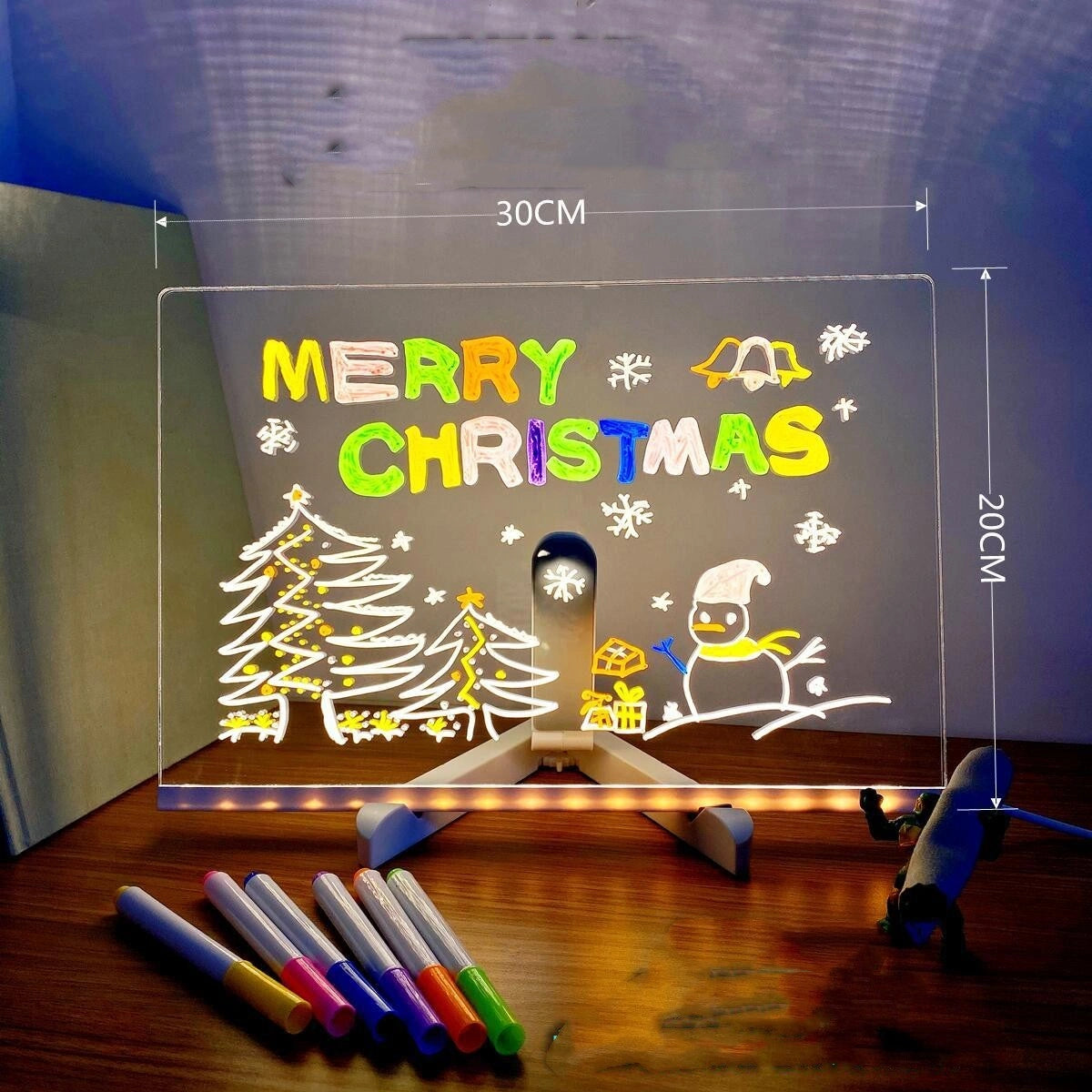 Acrylic DIY Note Board LED Night Light with 7 Pens