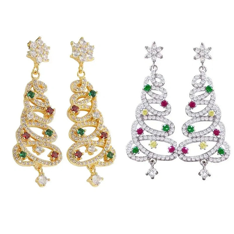 Christmas Tree Tassel Earrings with Colourful Zircon Inlays for Women