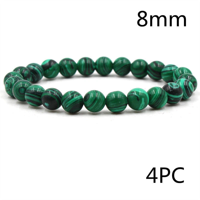 Classic Black Matte Green Malachite Bracelets with Elastic Strand for Unisex Wear