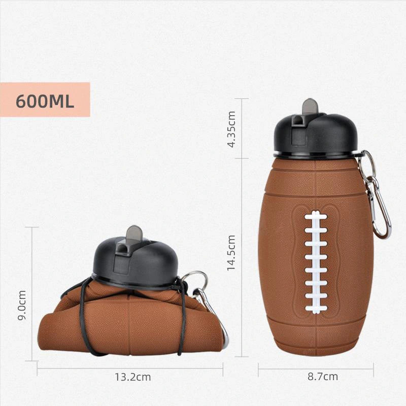 Collapsible Rugby Ball-Shaped Water Bottle with Leak-Proof Silicone Seal