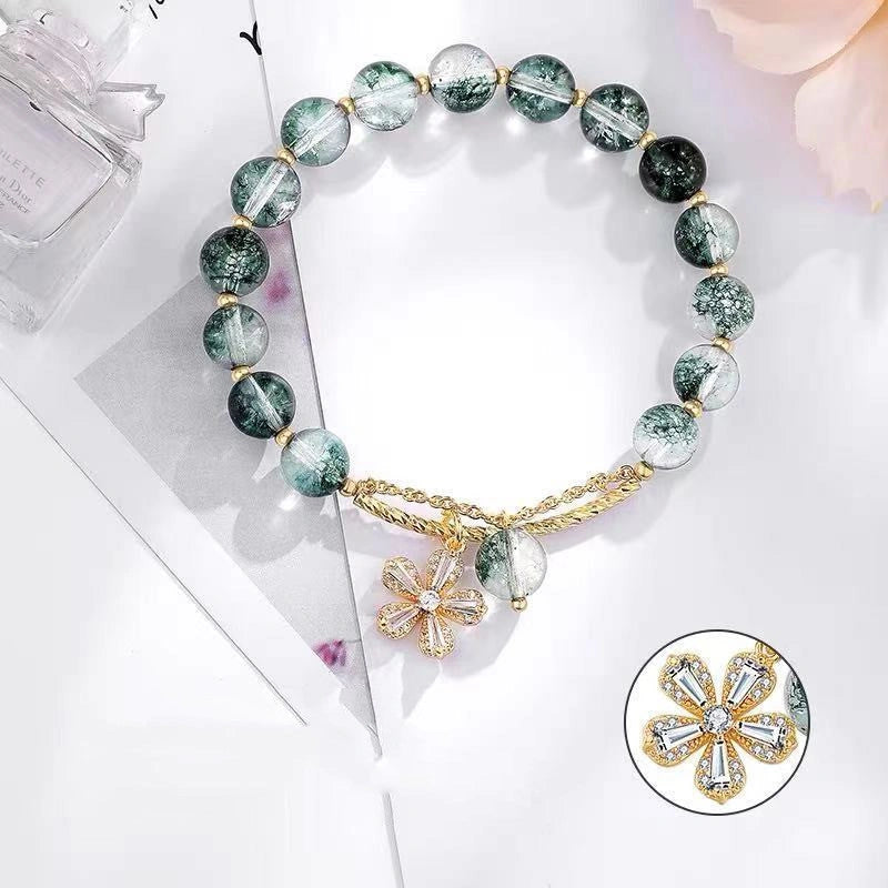 Small Design Crystal Bracelet with Green Ghost Beads