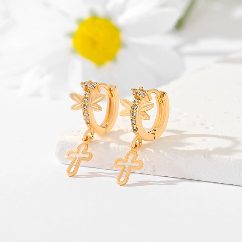 Gold-plated Cross Earrings with Multi-style Design