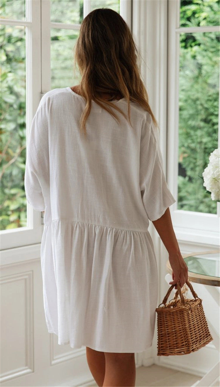 Beach Bikini Blouse with Loose Button Vacation Skirt