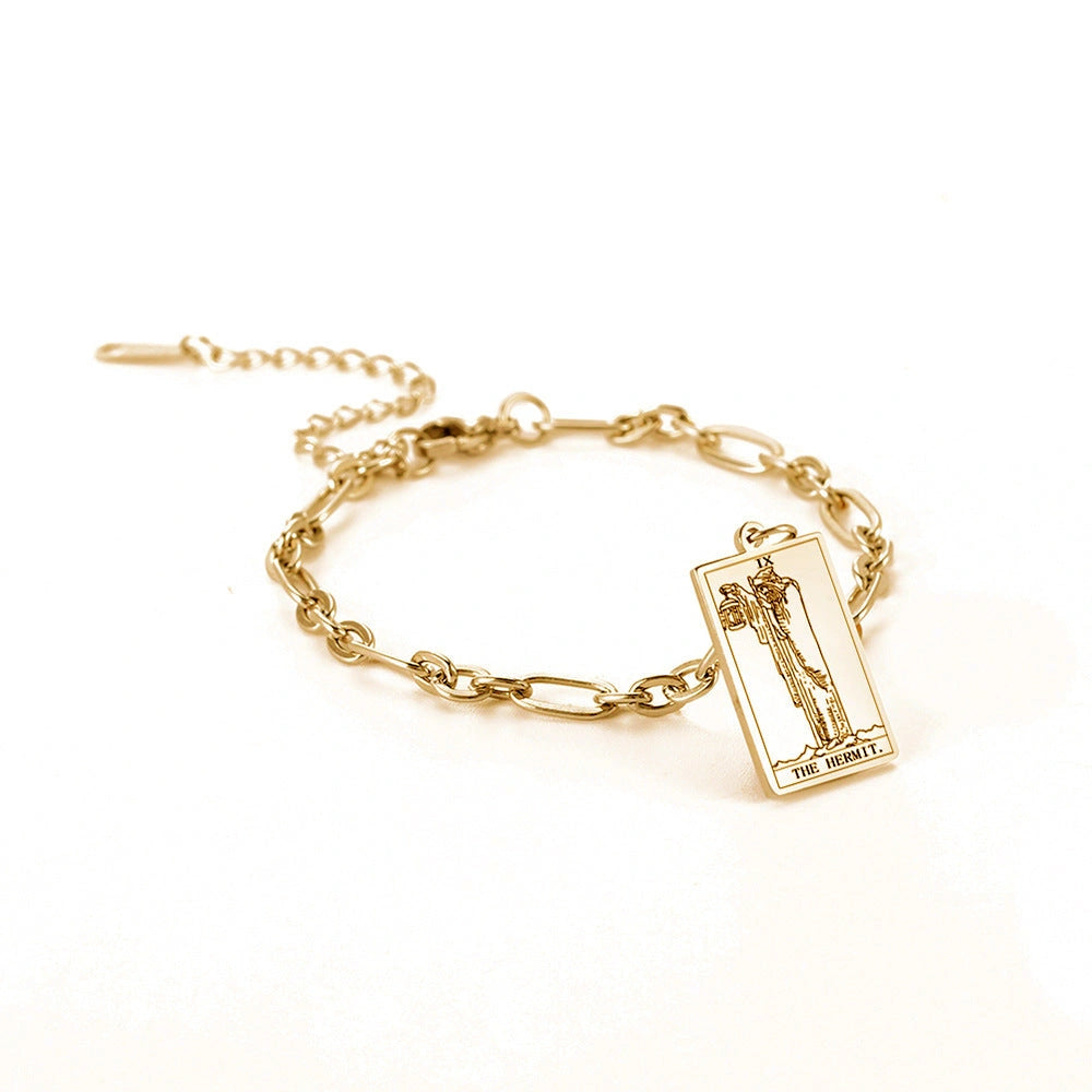 12 Tarot Card Series Fashion Trend Long Oval Link Chain Bracelet in Stainless Steel