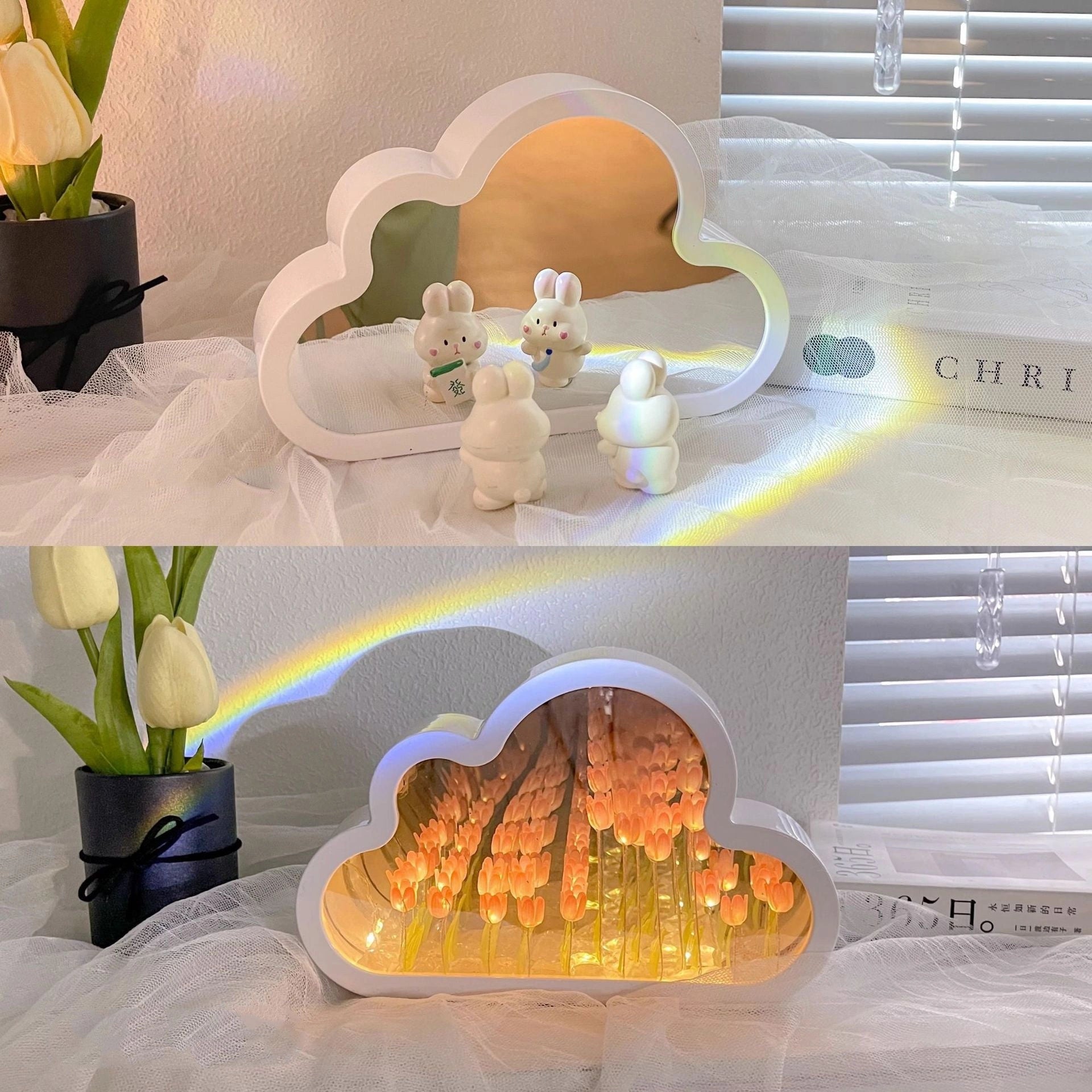 DIY Tulip Night Lamp with Decorative Mirrors and LED Table Lights