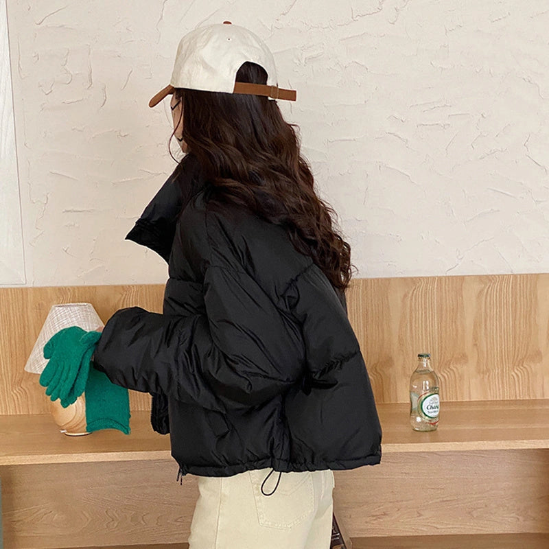 Stylish Stand Collar Cropped Parka for Women