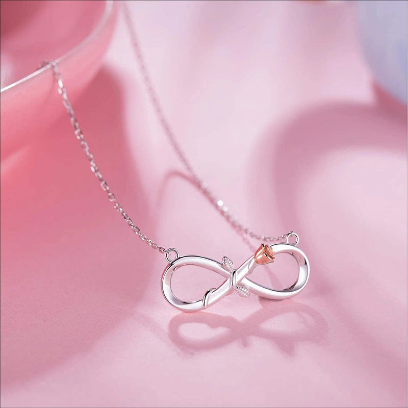 Double Fair Infinity Symbol Rose Necklace in S925 Silver