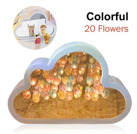 DIY Tulip Night Lamp with Decorative Mirrors and LED Table Lights