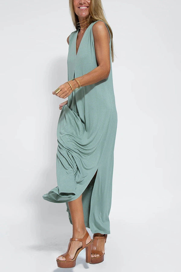 Stylish Women's V-neck Sleeveless Dress with Long Cardigan