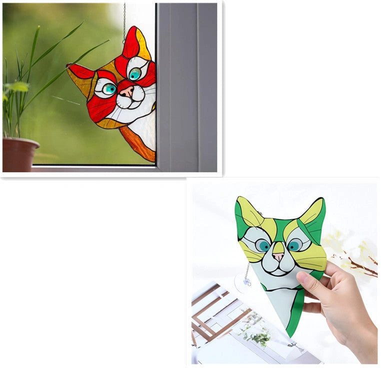Stained Glass Cat Window Hanger Decoration - Reusable PVC Sticker
