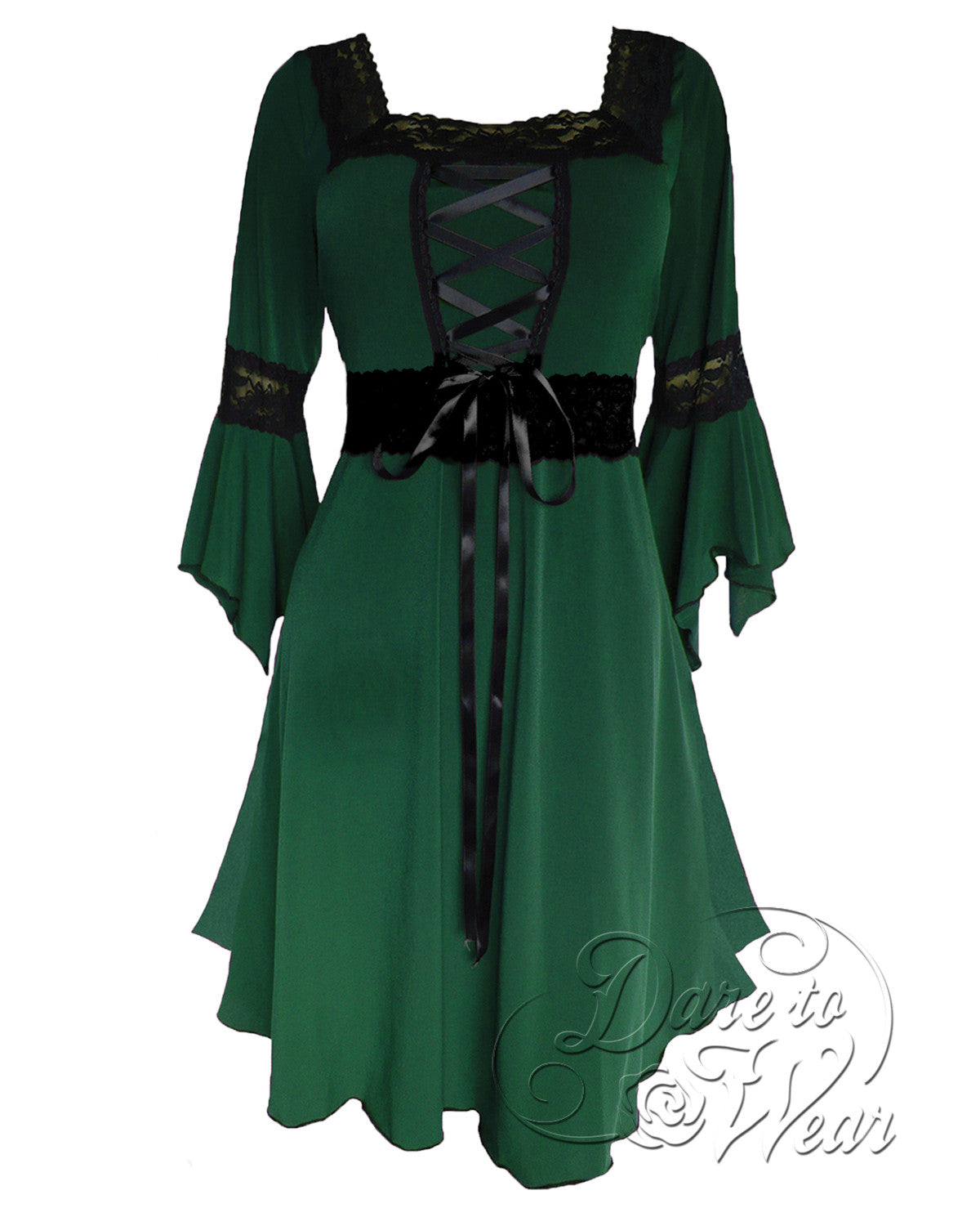 Renaissance Dress in Envy | Jade Green Irish Victorian Gothic Corset Gown - Dare Fashion Globe