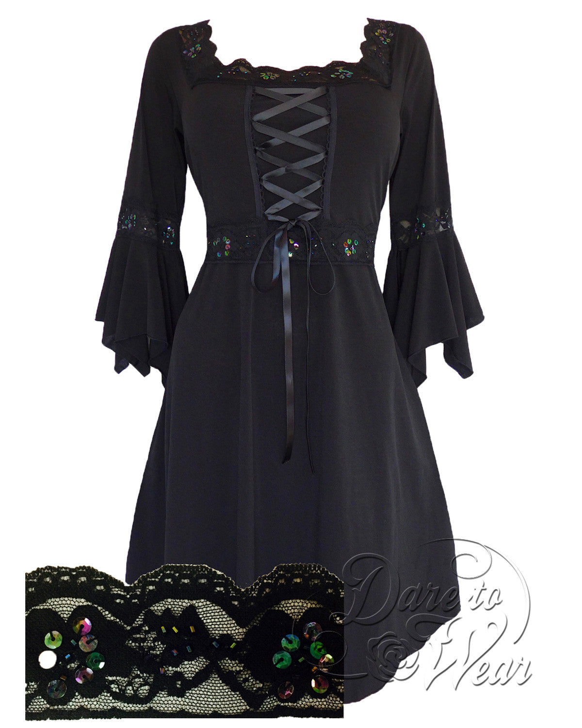 Renaissance Dress in Black  Dark Raven Victorian Gothic Corset