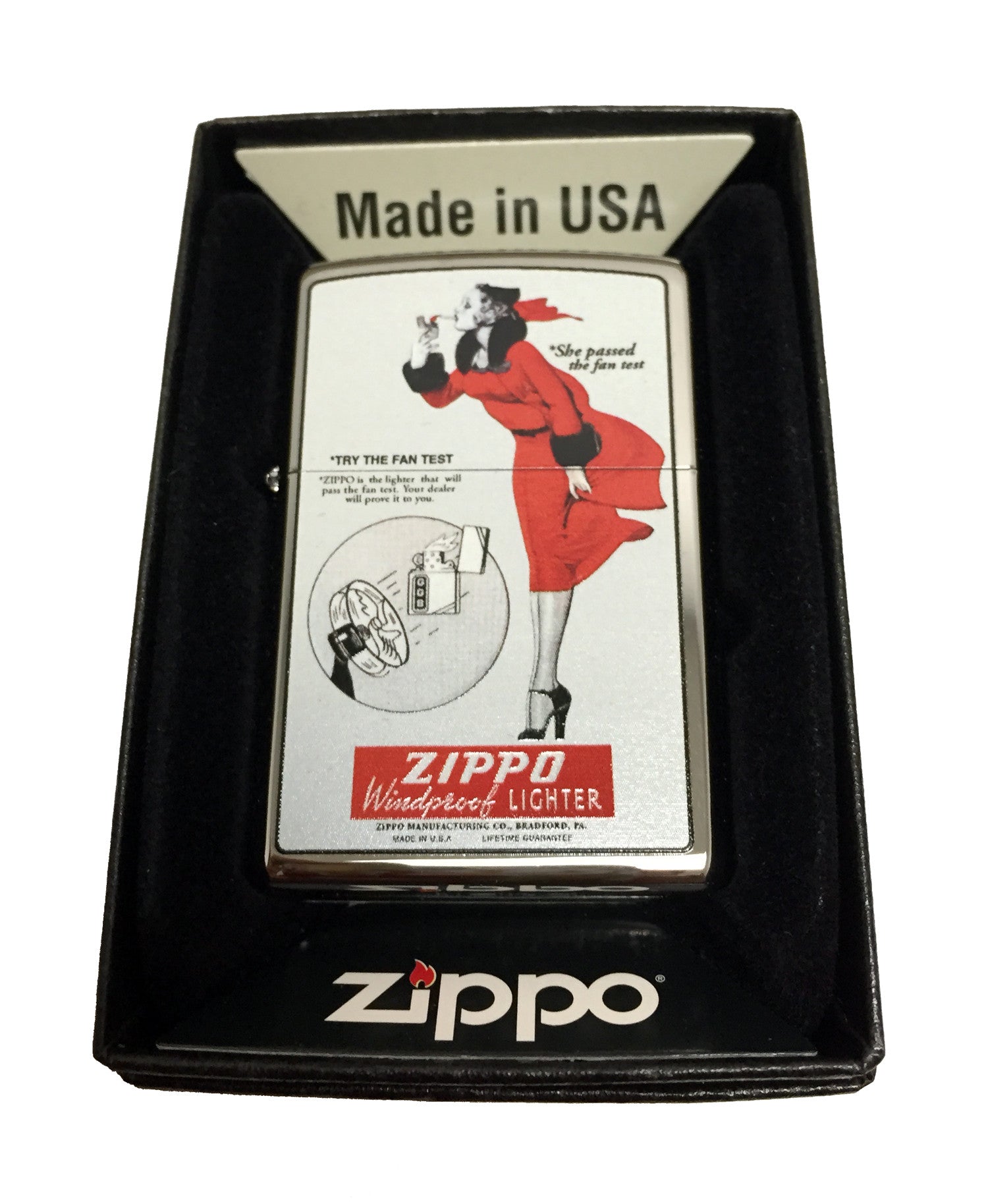 Red Windy Girl Fan Test - High Polish Chrome Zippo Lighter – Hat Shark