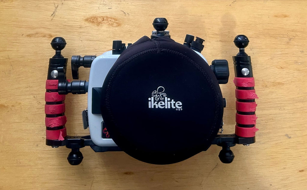 ikelite underwater housing with ball mounts attached to show different configuration possibilities