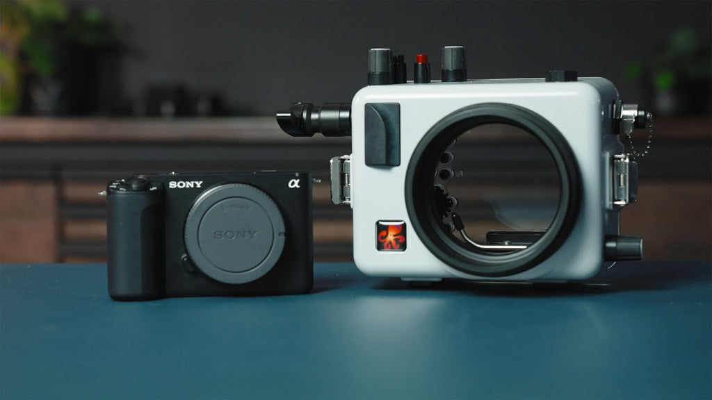 sony zv-e1 next to the ikelite underwater housing