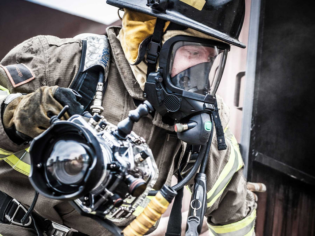 firefighter with ikelite housing used in a flashover simulator taken by zachary smith for drager medical