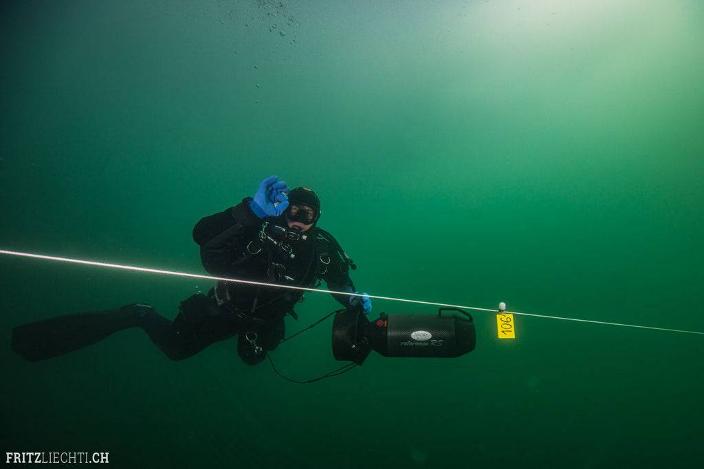 Peter Colat world record under ice copyright Fritz Liechti taken with Ikelite underwater housing strobes