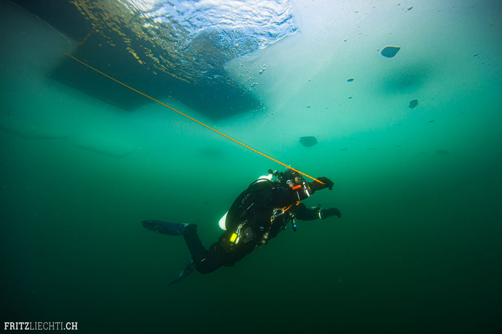 Peter Colat world record under ice copyright Fritz Liechti taken with Ikelite underwater housing strobes