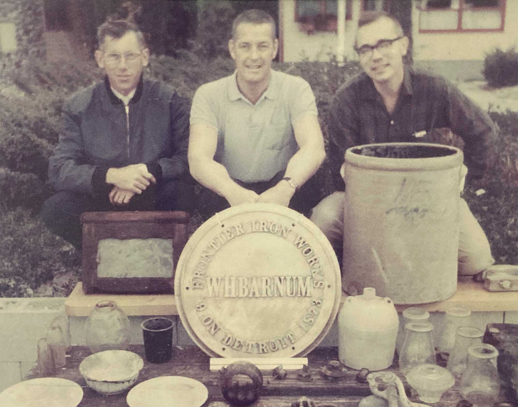 Ike Brigham, Fred Leete, and Jerry Boyd with artifacts from the WH Barnum wreck.