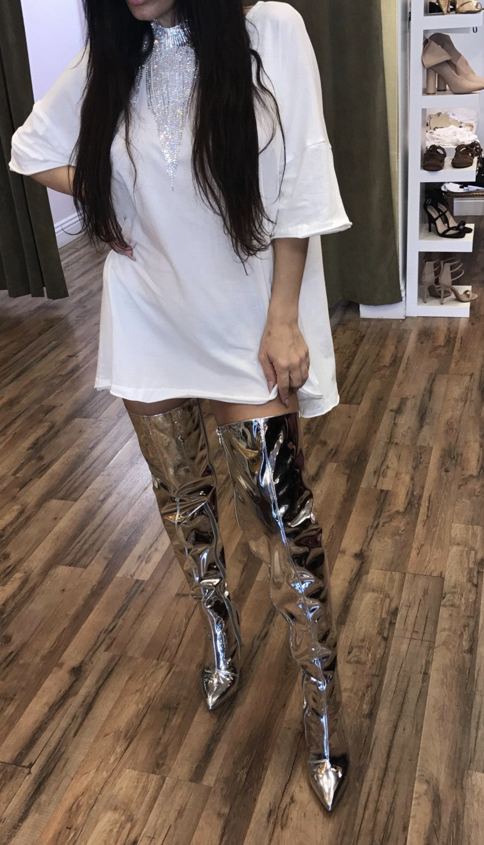 balenciaga metallic thigh high boots