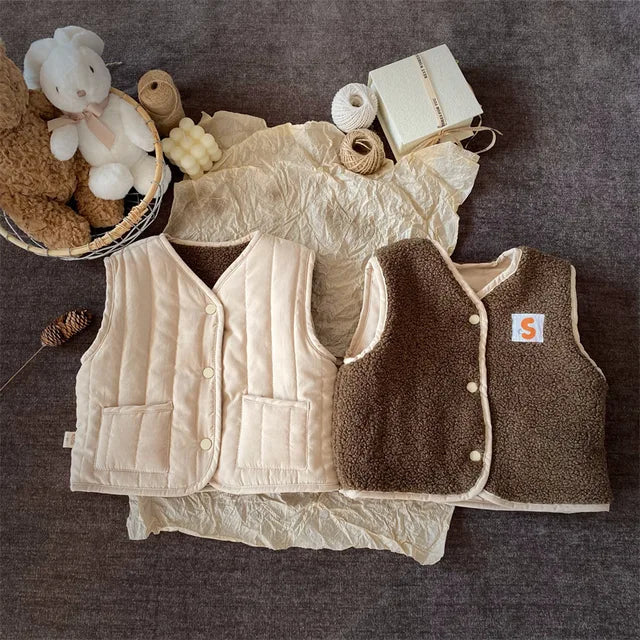 Bodywarmer met Wol - Gaborone Unisex, Roze/Bruin/Beige, Katoen, Maat 0-6 Jaar-More For Mini