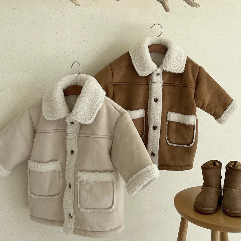 Teddy Sherpa Jas - Unisex, Bruin/Wit, Suède, Maat 0-6 Jaar-More For Mini