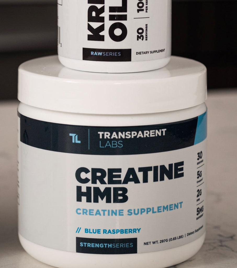 Supplement for muscular endurance: Creatine HMB rests on counter