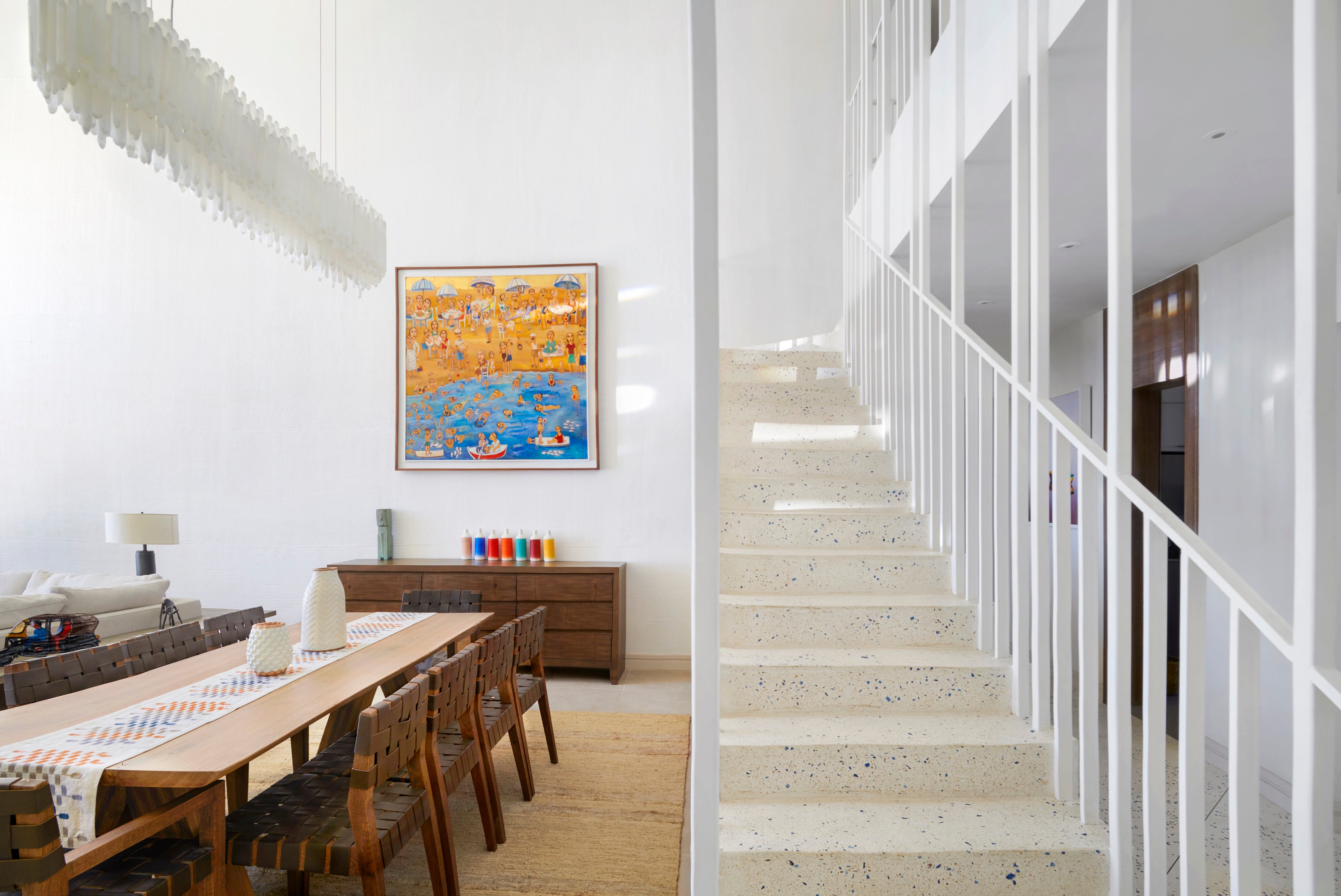 Dining table and stair case