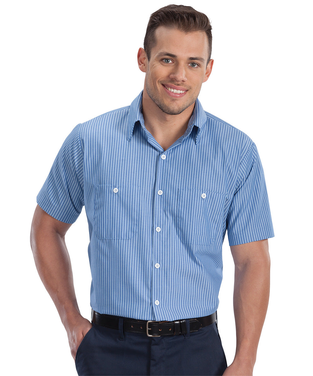 Short Sleeve UniWeave® Striped Work Uniform Shirts | UniFirst