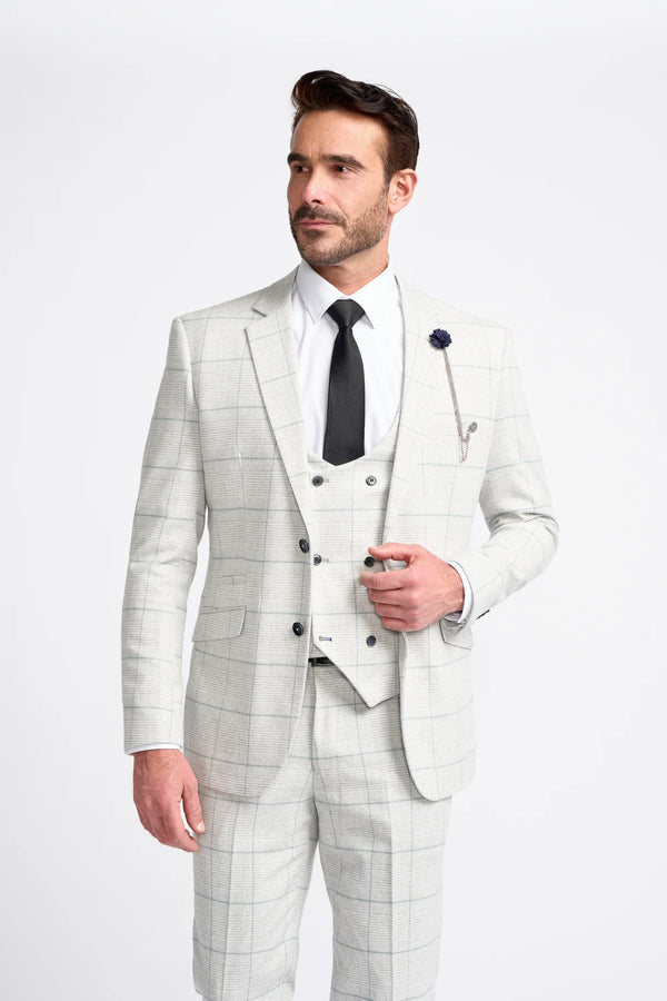 Men's Retro Check Grey Suit - RADIKA - Light Grey Model Picture