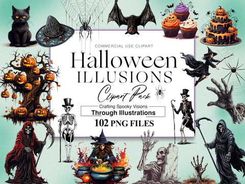 Halloween Illusions Clipart Pack with 102 PNG Files.