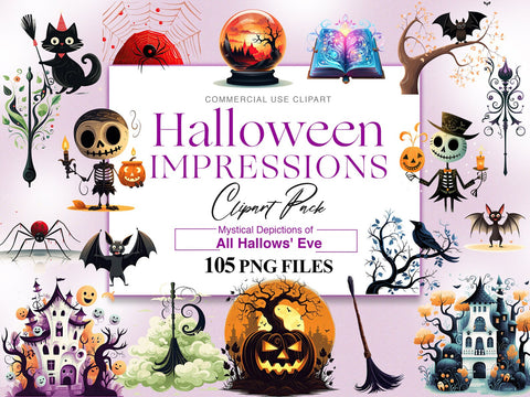 Halloween Impressions Clipart Pack with 105 PNG Files.
