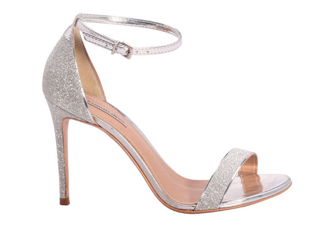 metallic ankle strap heels