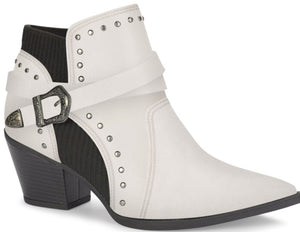 White Leather Low heel Ankle Boot 