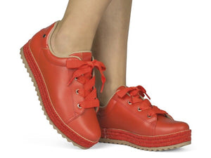 women's red leather sneakers