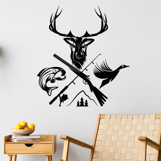 Vinyl Wall Decal Fishing Hunting Fish Hobbies Deer Stickers Mural Uniq —  Wallstickers4you