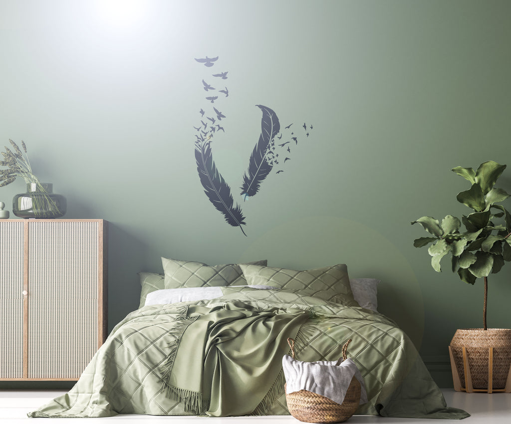 Scandinavian bedroom decal feathers