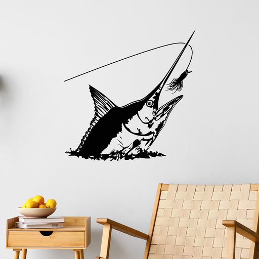 Vinyl Wall Decal Fishing Rod Club Fisherman Silhouette Fish