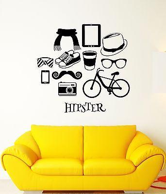 Wall Decal Hipster Fashion Glasses Hat Moustache Gadget Vinyl Stickers Unique Gift (ed114)