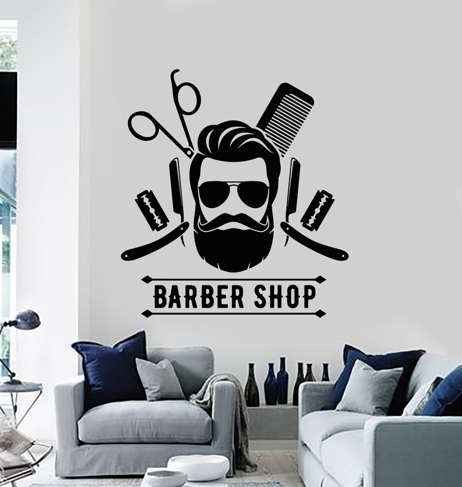 Vinyl Wall Decal Barber Shop Tools Stylist Hair Men's Haircut Barbersh ...