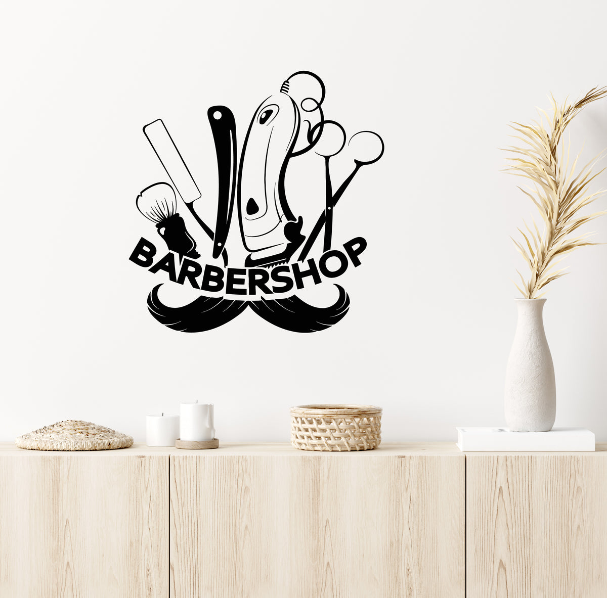 Vinyl Wall Decal Barber Shop Salon Moustache Haircut Scissors Stickers — Wallstickers4you 