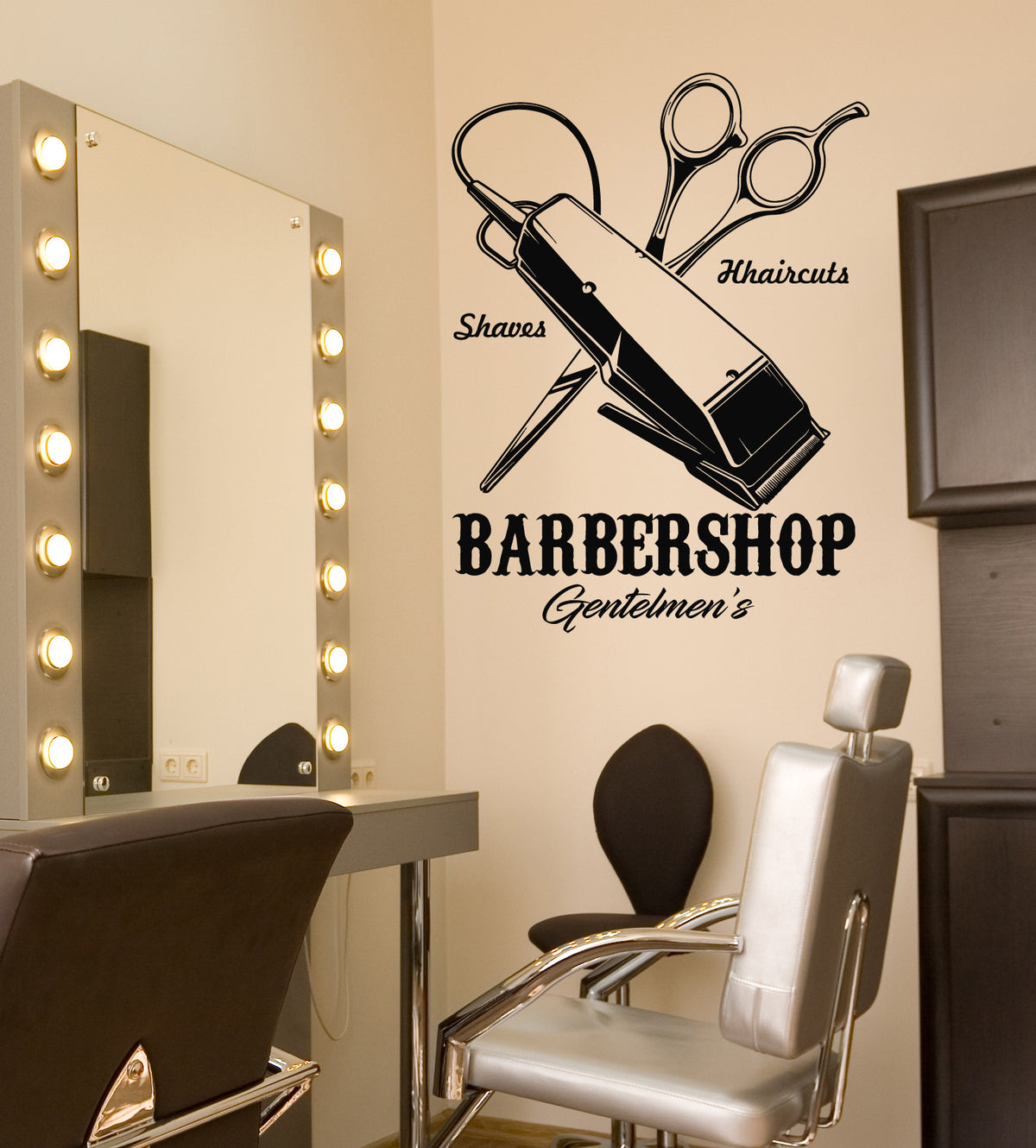Vinyl Wall Decal Barbershop Gentlemens Shaves Haircuts Scissors Tools — Wallstickers4you 