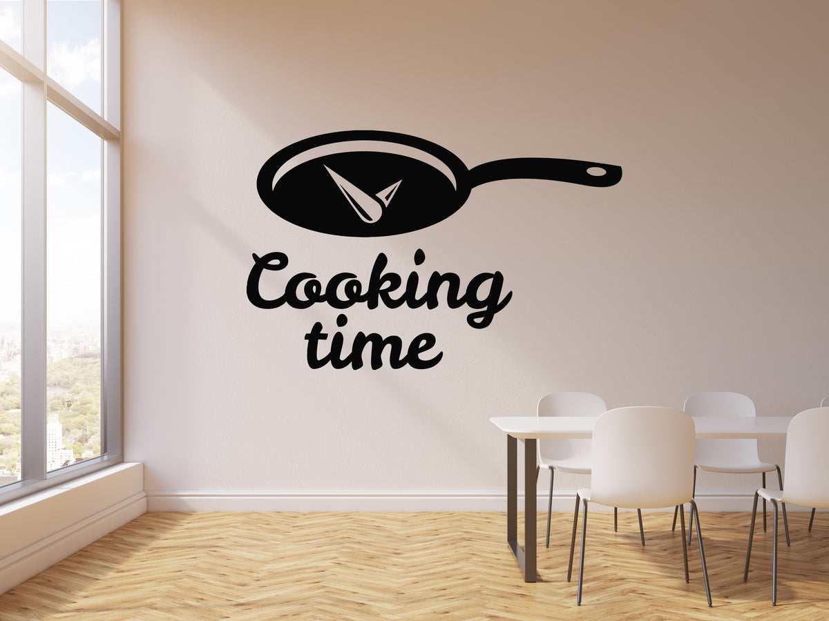 Vinyl Wall Decal Cooking Time Frying Pan Clock Dining Room Stickers Mu ...