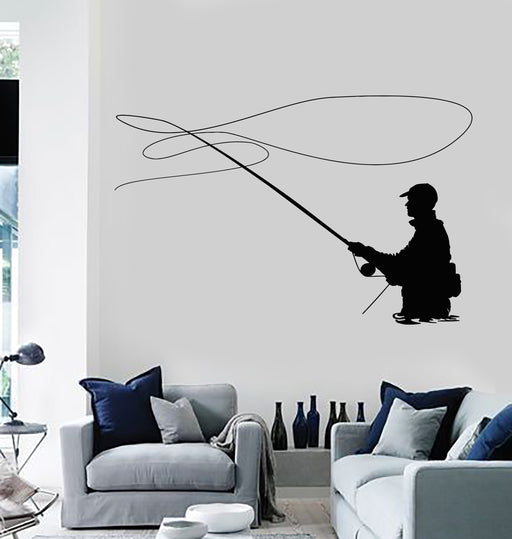 Vinyl Wall Decal Fishing Rod Catfish Big Fish Fisherman Stickers