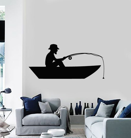 Vinyl Wall Decal Fishing Rod Hobby Fisher Boy Caught Fish Stickers Mur —  Wallstickers4you