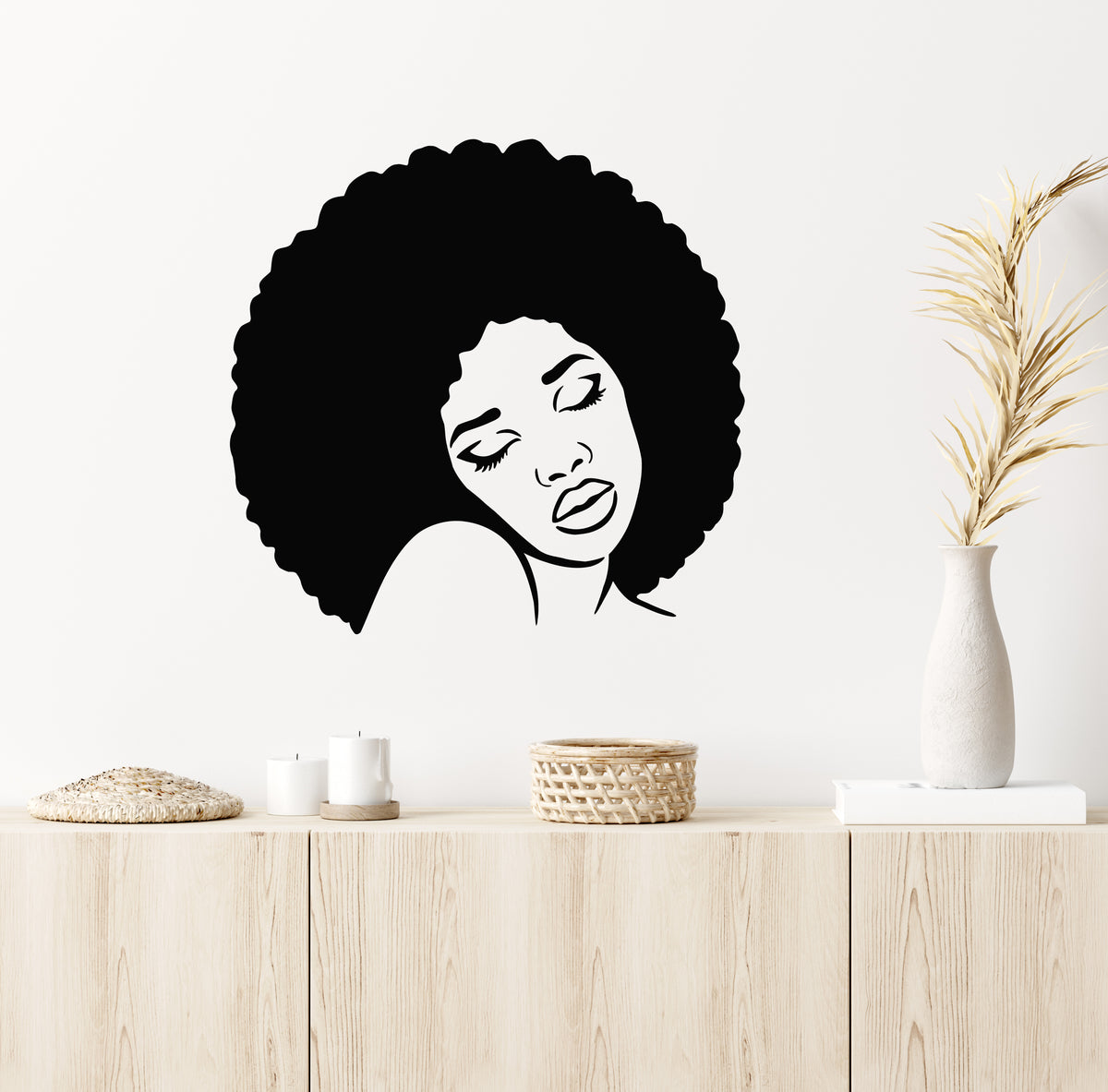 和風 Vinyl Wall Decal Hair Beauty Salon Afro Girl Head Stylish Fashion  Stickers Mural Large Decor (g7874) Black並行輸入