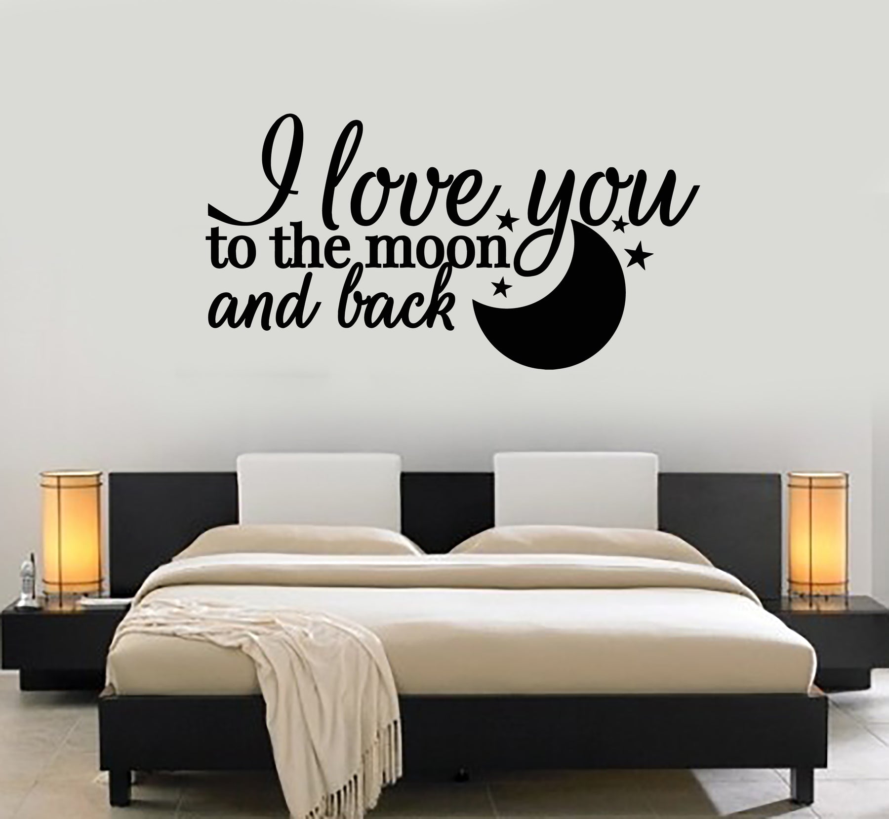 Vinyl Wall Decal Quote I Love You Moon Stars Romance Bedroom Decor Stickers Mural G1075
