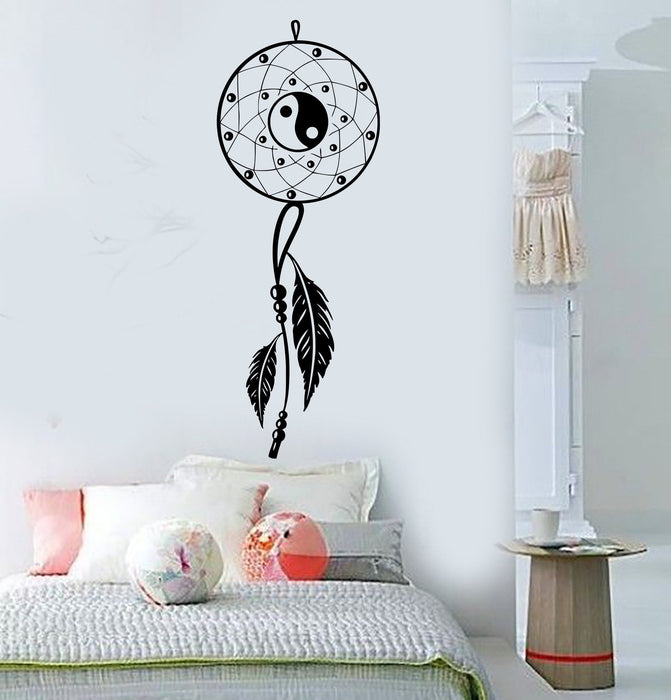 Vinyl Wall Decal Dream Catcher Bedroom Yin Yang Feathers Stickers Unique Gift 400ig